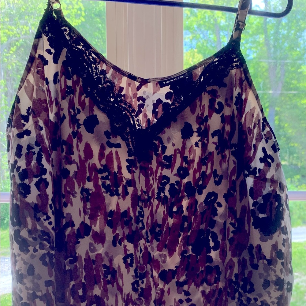 Torrid Black and Purple Lace Trim Tank Top